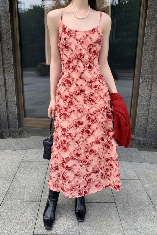 SIA SAYLOR 	红色立体花边吊带连衣裙 19075 商品图4