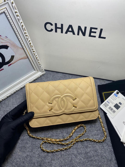 秋冬特惠💰920 原单香奈儿 Chanel Woc细球纹小牛皮链条包 多功能时尚链条跨包82003 手拿斜挎通用 金扣 尺寸19cm 商品图0