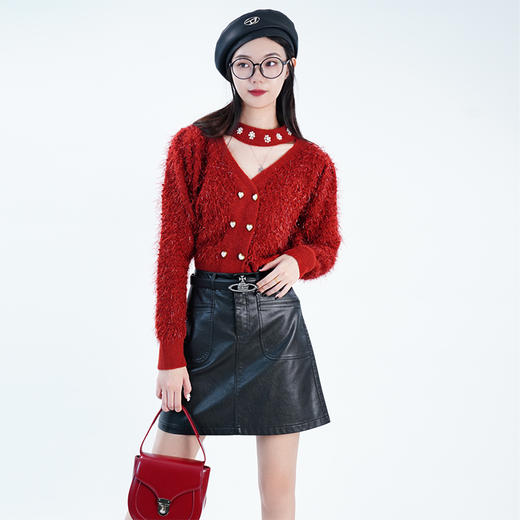 女装23秋冬新款时尚爱心珍珠设计毛衣外套2254-M23M227▲ 商品图2