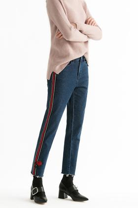 OCHIRLY欧时力 花朵刺绣毛边牛仔裤 202