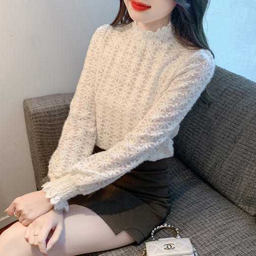 KQL 323H709半高领T恤打底衫加绒洋气蕾丝衫上衣 商品图1