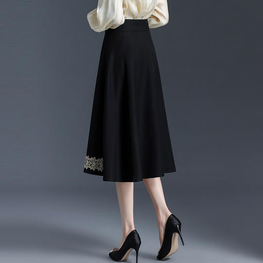 时髦一片式中长款洋气半身裙秋冬款高腰通勤时尚A字裙MYX-6711 商品图2