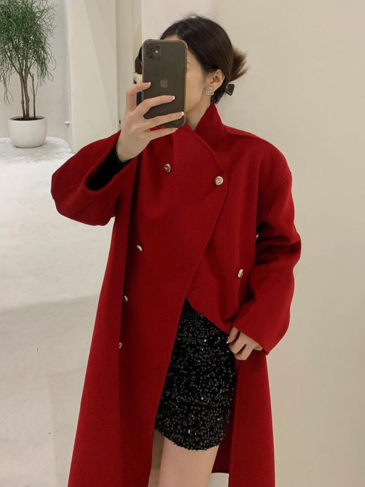 安娜红色羊毛大衣 商品图2