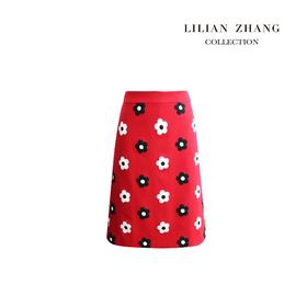 法国少女、艺术风刺绣盘花红色羊毛A摆半裙 秋冬花色气质 2103030