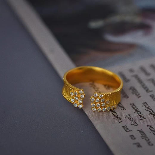 古法黄金点钻系列  满天星钻石足金开口戒指 商品图1