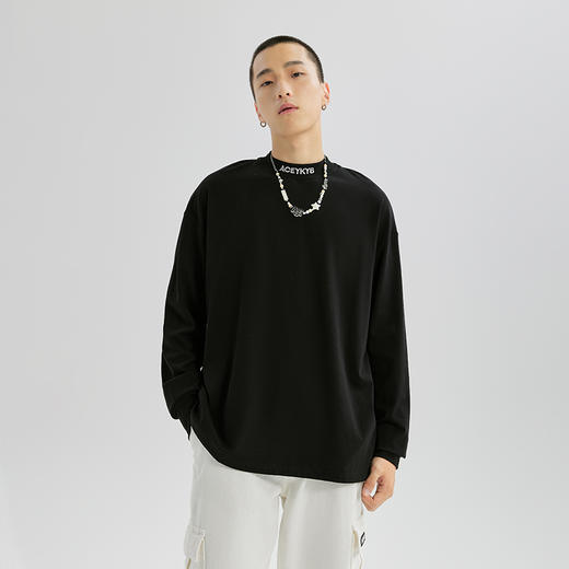 YKYB加绒长袖T恤潮牌街头休闲上衣小高领纯色简约百搭宽松打底衫 商品图2