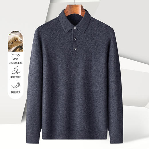 【100绵羊毛】罗蒙秋冬男装羊毛衫男保暖羊毛polo衫男长袖毛衣男 商品图3