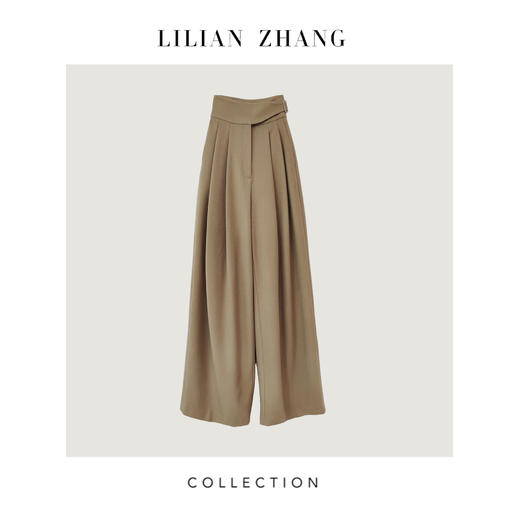 2304103 定制—都市力量—摩登新姿、羊毛混纺复古高腰直筒阔腿裤 商品图3