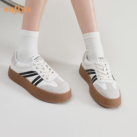 Safiya/索菲娅2024春季新品 网红厚底百搭条纹系带休闲复古德训鞋 SF41112032