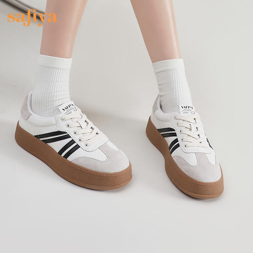 Safiya/索菲娅2024春季新品 网红厚底百搭条纹系带休闲复古德训鞋 SF41112032 商品图0