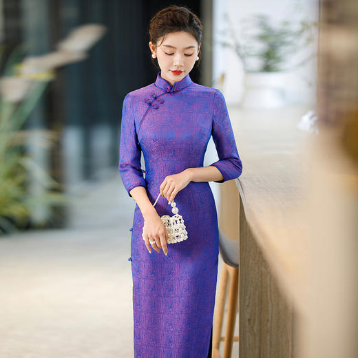 紫真丝旗袍桑蚕丝WX-Z09 商品图4