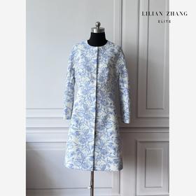 定制—“青花瓷”经典S廓型立体浮雕花色中长款风衣外套  2206003