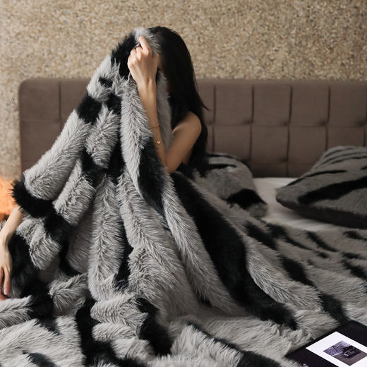 自然醒轻奢阿尔坦仿狐狸毛皮草毛毯兔毛冬季加厚沙发盖毯保暖午睡小毯子MT 商品图0