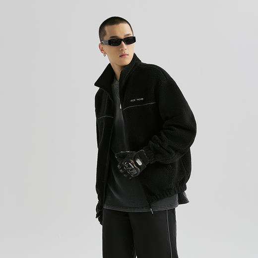 YKYB羊羔毛外套潮流冬季宽松落肩棉衣黑色休闲大码加厚两面穿夹克 商品图1