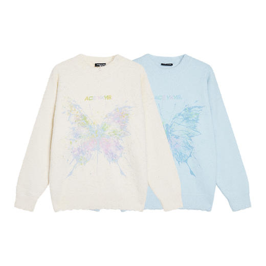 YKYB潮牌仿貂毛喷墨数码印花蝴蝶毛衣多巴胺宽松舒适针织衫内搭女 商品图3