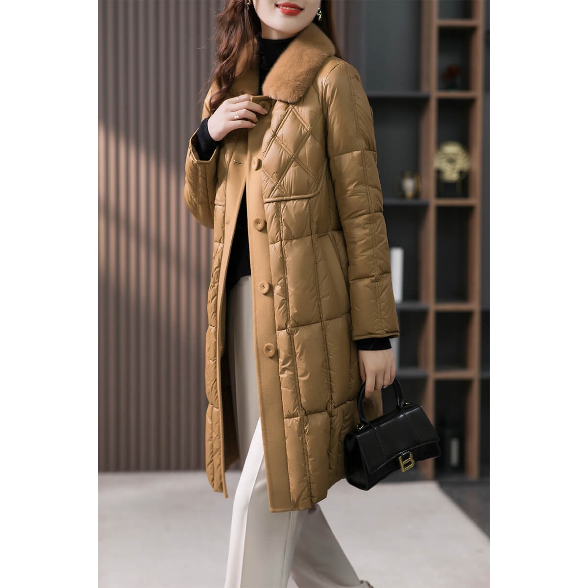 原形水貂毛领拼接鹅绒羽绒服女2023冬季新款韩版显瘦高端保暖外套