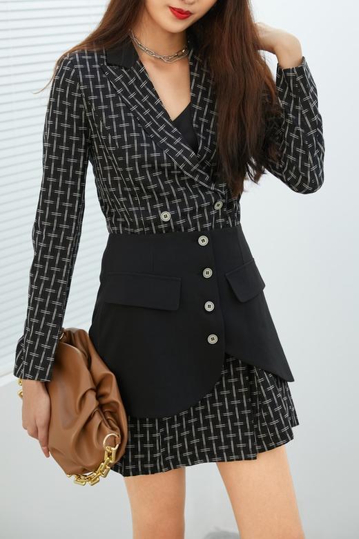 ANSUABEL 双排扣收腰西装连衣裙腰封装饰两件套 13570 商品图4