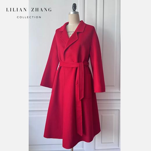 定制-【米兰女郎】高端水波纹羊毛双面呢长款通勤大衣1906310 商品图2