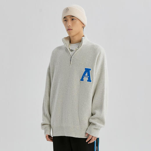 YKYB高领毛衣国潮牌秋冬新款毛巾刺绣外套加厚保暖拉链宽松针织衫 商品图1