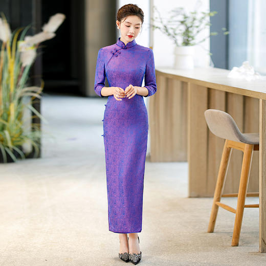 紫真丝旗袍桑蚕丝WX-Z09 商品图5