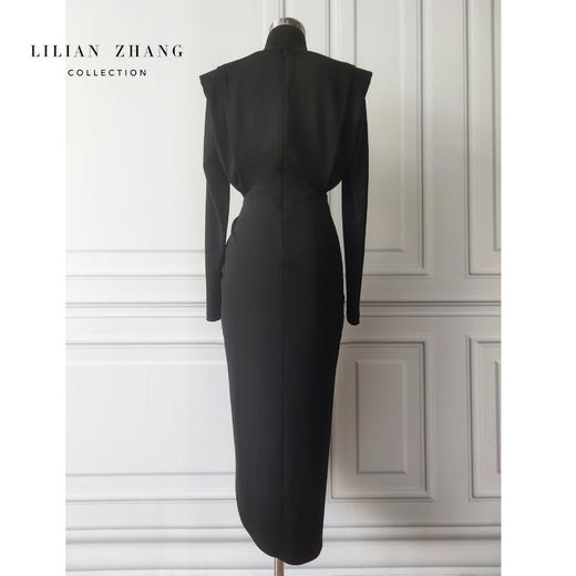 定制—奢华都市—摩登ALL BLACK、—3D褶长袖简约小黑裙  2301093 商品图1