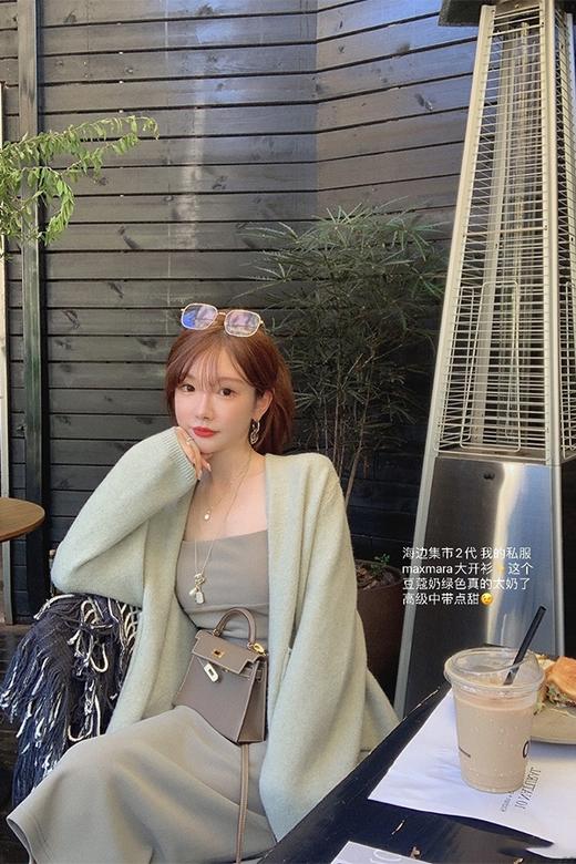 金蘑菇菇 海边集市/ 经典耐看慵懒宽松温柔气质遮PP中长款开衫 商品图6