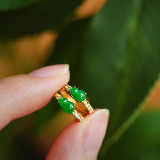 龢盒原创 18k金镶正阳绿翡翠小葫芦耳圈耳环 商品图2