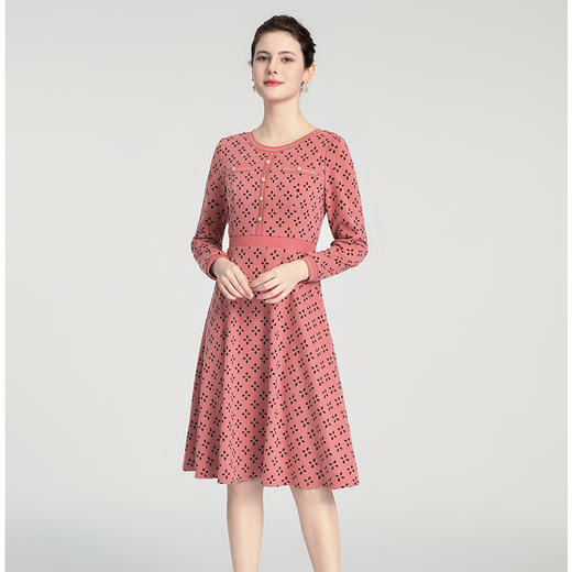 司歌圆领针织弹力连衣裙长袖收腰冬女装新款A881238 商品图0