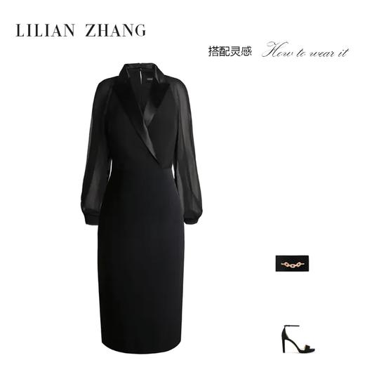 轻奢、格调派对—插肩纱袖小黑裙 - 优雅气质显瘦连衣裙  2301031 商品图3