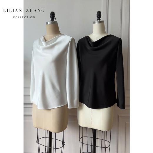 极简主义荡领长袖衫、Lady法式纯色气质简约打底上衣  2302023 商品图0