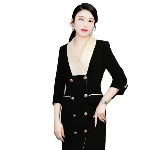 IWY/缎面领子黑色职业连衣裙七分袖高端主持人西装裙气质演讲比赛服装Q13194 商品图3