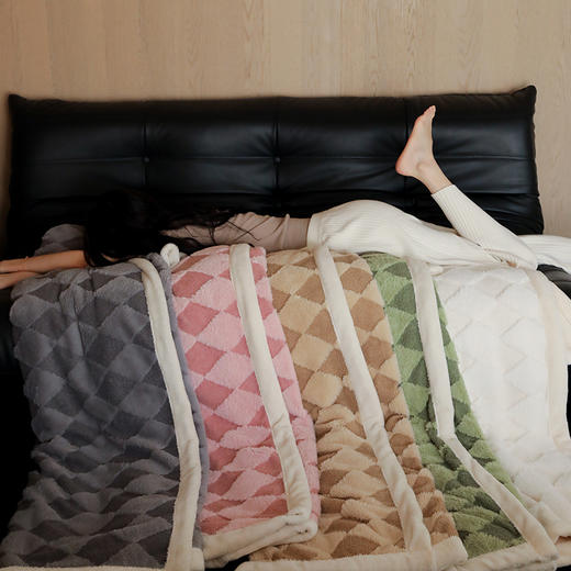 自然醒ins兔毛菱形格交织立体提花双层加厚可机洗毛毯沙发休闲膝盖毯双人卧室毯子MT 商品图14