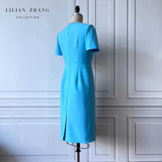 浪漫邂逅—法式风情—修身蓝色工作圆领显白收腰时尚连衣裙2301013 商品图2