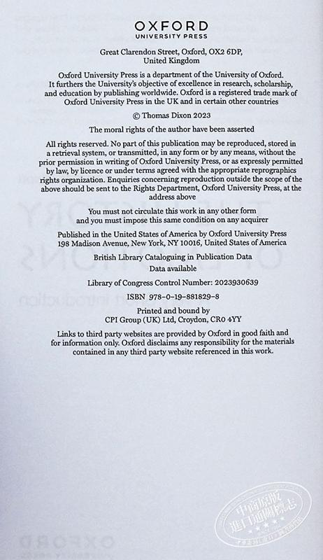 预售 【中商原版】牛津通识读本 情绪的历史 The History of Emotions: A Very Short Introduction 英文原版 Thomas Dixon 情感状态 商品图3