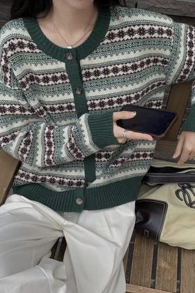 LNNNS 圆领单排扣几何针织上衣 17131