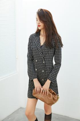 ANSUABEL 双排扣收腰西装连衣裙腰封装饰两件套 13570