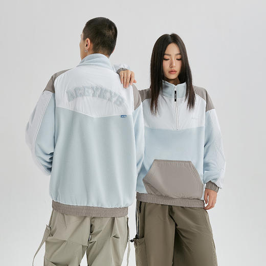 YKYB立领拉链卫衣潮冬季蓝白拼接撞色外套摇粒绒加厚保暖宽松上衣 商品图0