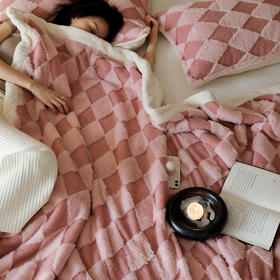 自然醒ins兔毛菱形格交织立体提花双层加厚可机洗毛毯沙发休闲膝盖毯双人卧室毯子MT