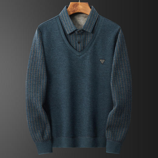 27DKYP2292R【加绒加厚】罗蒙秋冬男装假两件衬衫胸标点缀针织衫男加绒毛衣男加绒衬衫男长袖 商品图2