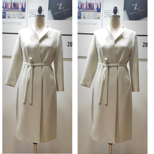 冬季定制—安妮的大衣—白色呢大衣束腰中长款羊毛羊绒大衣 2006020 商品图2