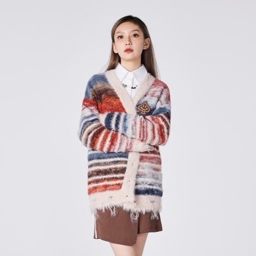 [种地吧赵小童同款]YKYB黄子韬开衫毛衣潮牌新款针织衫油画渐变个性破坏毛边宽松外套Y34NCG067 商品图3