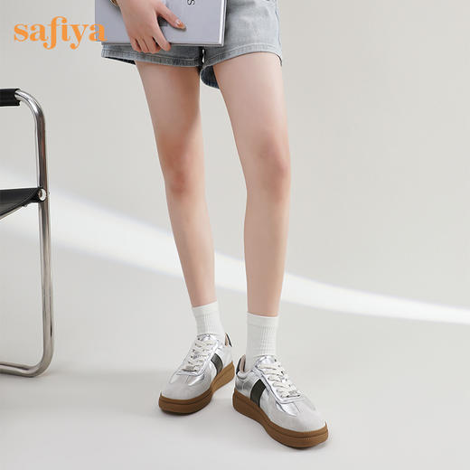 Safiya/索菲娅2024春季新款潮流街头透气百搭复古拼色厚底德训鞋 SF41112034 商品图4
