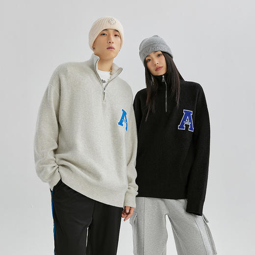 YKYB高领毛衣国潮牌秋冬新款毛巾刺绣外套加厚保暖拉链宽松针织衫 商品图0