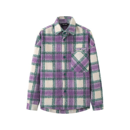 YKYB冬季紫色格纹毛呢棉衣潮摇粒绒拼接外套磨毛时尚保暖宽松棉服 商品图3