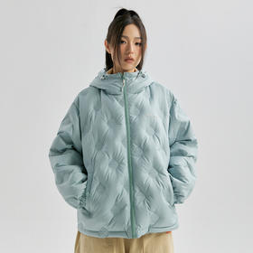 YKYB连帽羽绒服冬季新款潮牌上衣街头休闲黑桃压花夜光宽松外套