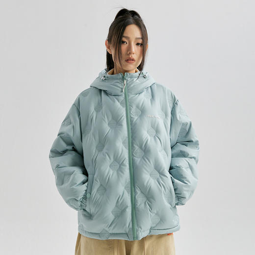 YKYB连帽羽绒服冬季新款潮牌上衣街头休闲黑桃压花夜光宽松外套 商品图0