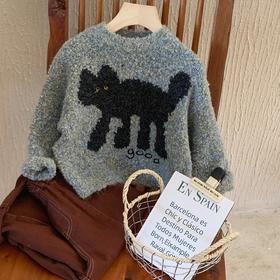 【冬日寒风！温暖童心】冬季毛衣猫咪韩版潮男童女童，儿童针织上衣冬款新款卡通毛衣，青春流行萌力十足 图案精致细腻