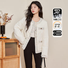 西遇轻薄圆领羽绒服女冬季新款拼接翻领白鸭绒小香风编织外套D2138047