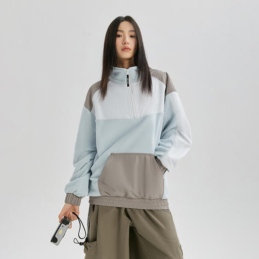 YKYB立领拉链卫衣潮冬季蓝白拼接撞色外套摇粒绒加厚保暖宽松上衣 商品图1