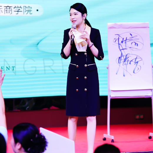 IWY/缎面领子黑色职业连衣裙七分袖高端主持人西装裙气质演讲比赛服装Q13194 商品图4